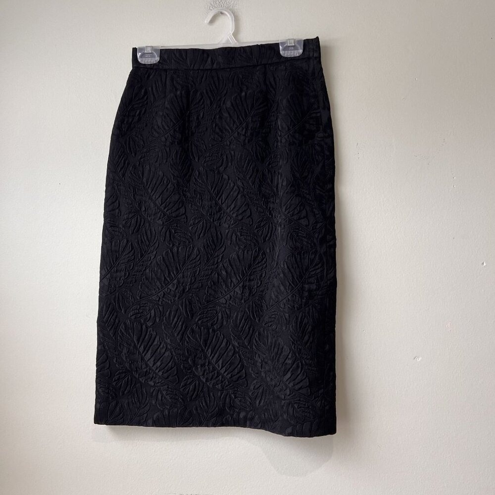 Louis Feraud Black Floral Textured Pencil Skirt Womens Size‎ 6